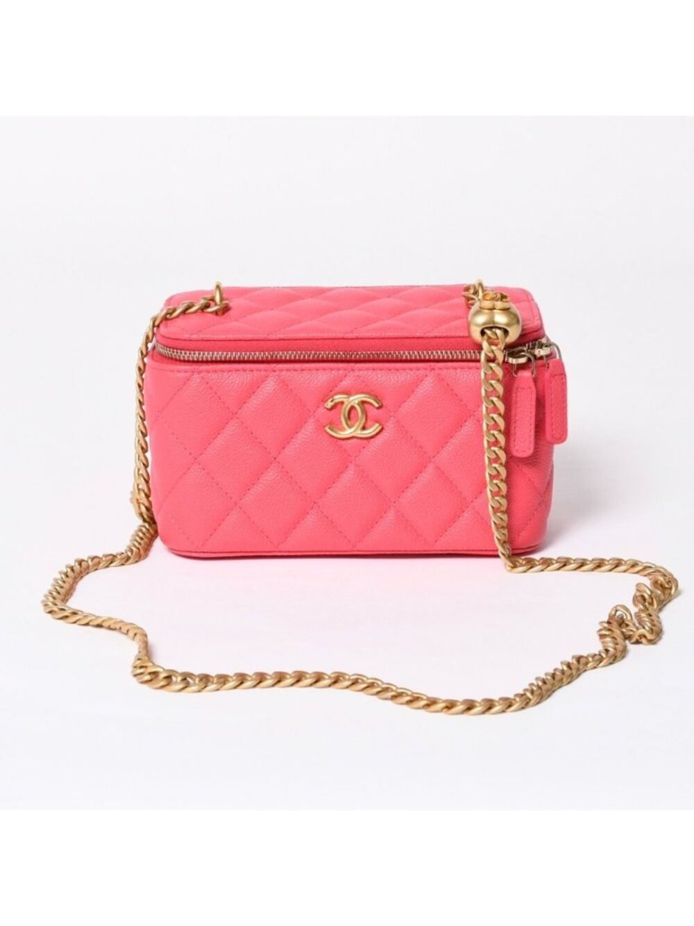 Chanel Quilted Caviar Leather Small Vanity Case Pink Makeup Bag Gold